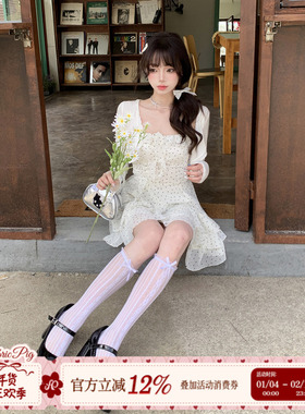 织物猪 月光缪斯 夏日度假风白色波点吊带连衣裙女收腰蛋糕短裙子