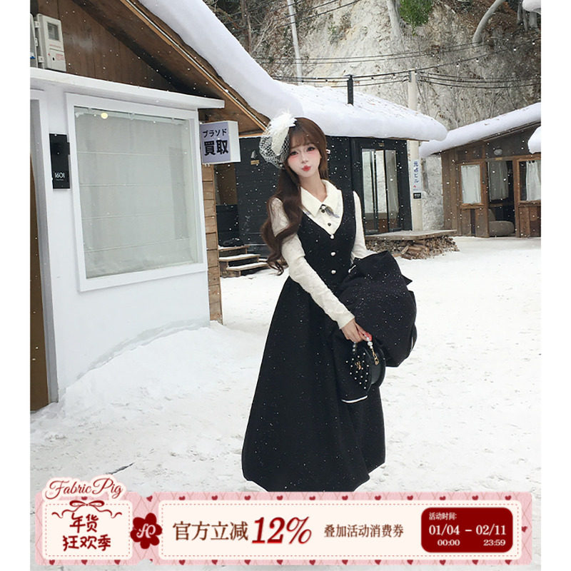 织物猪 银河魔法师 学院风黑色假两件连衣裙女春季黑白撞色长裙子,女装/女士精品,连衣裙,淘宝优惠券,粉丝福利购,淘宝优惠卷