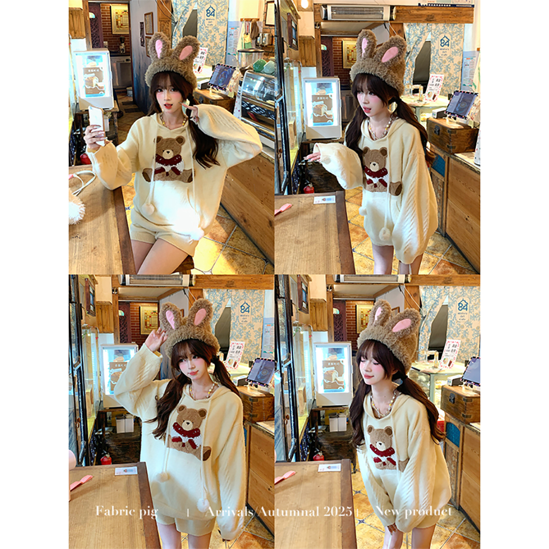 甜美慵懒风连帽毛衣女秋冬