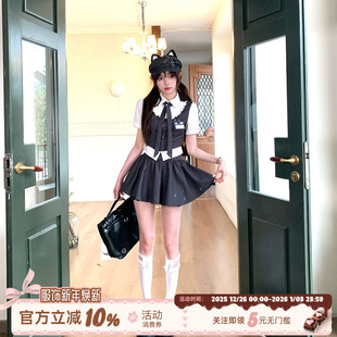 女夏季 学院风JK制服套装 校供感穿搭半身裙两件套 雾灰信号 织物猪