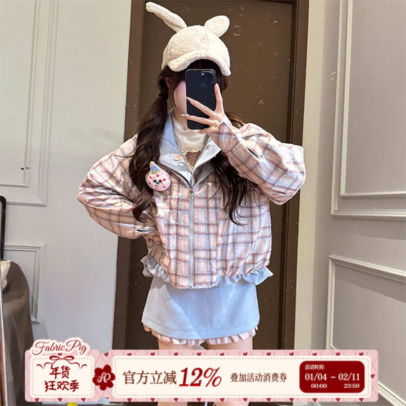织物猪 冬日雾莓 甜美风格子双面穿外套女秋少女感麂皮短款上衣,女装/女士精品,短外套,淘宝优惠券,粉丝福利购,淘宝优惠卷