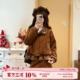 织物猪 假两件麂皮绒棉服外套女冬美拉德拼接格子棉服 焦糖布朗尼