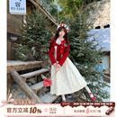 连衣裙女秋冬刺绣蝴蝶结长裙 甜美风拼接小飞袖 织物猪 樱桃慕斯挞