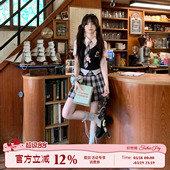 假两件上衣女夏季 jk制服套装 格子百褶短裙两件套 粉墨学院 织物猪