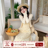 甜美度假风碎花吊带连衣裙女早春穿搭开衫 织物猪 异域公主 两件套