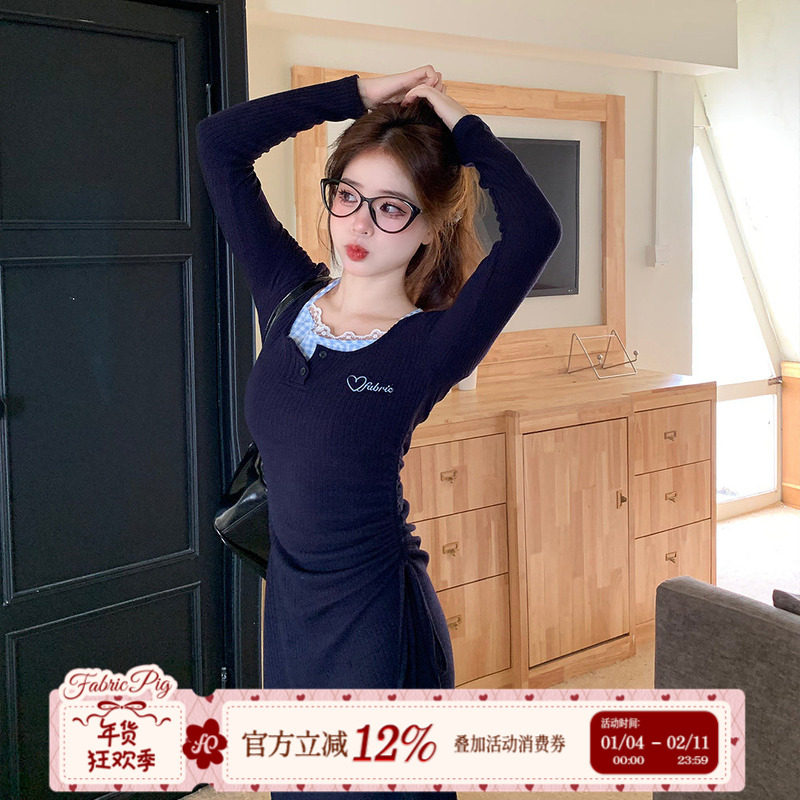 织物猪 海盐甜心 纯欲风针织长袖连衣裙女初秋修身显瘦包臀短裙子,女装/女士精品,连衣裙,淘宝优惠券,粉丝福利购,淘宝优惠卷