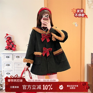 织物猪 冬日物语 甜美风毛呢海军领棉服外套女冬可爱夹棉短款大衣