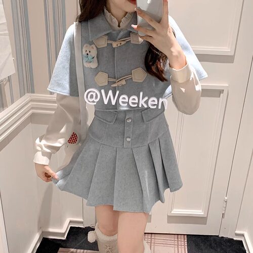 千金感斗篷披肩连衣裙套装女