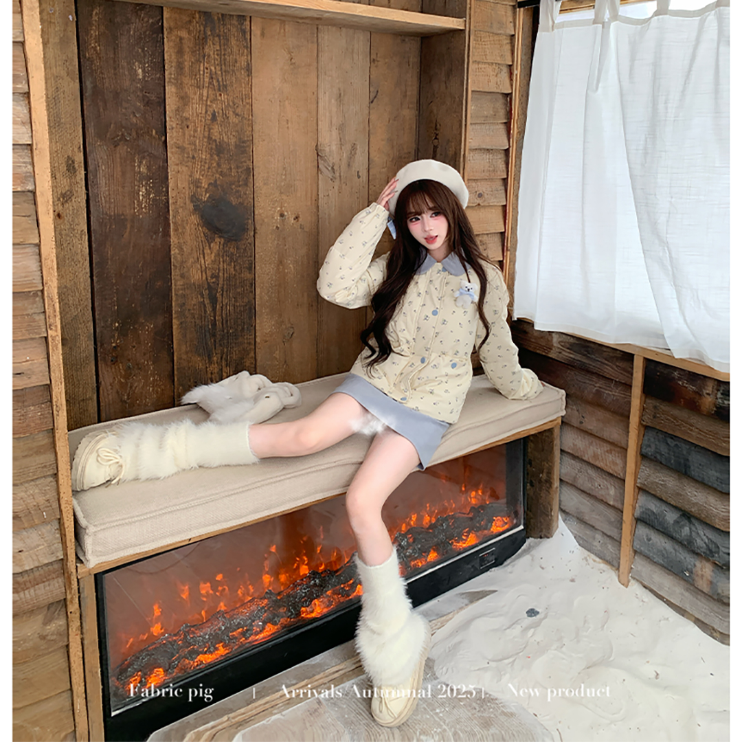 甜美风杏色短款棉服外套女冬季