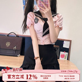 织物猪原创学院风收腰水手服jk制服 制服套装 夏日恋典 黑粉色韩式
