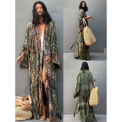 跨境欧美人棉印花度假宽防晒衫沙