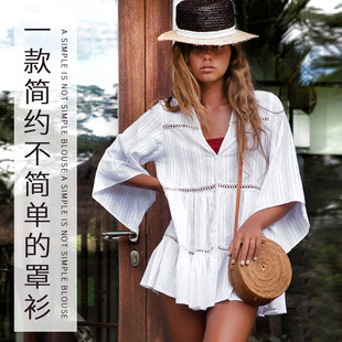 纯棉提花宽松度假防晒沙滩开衫 新款 比基尼外搭女 夏季 泳衣外套罩衫