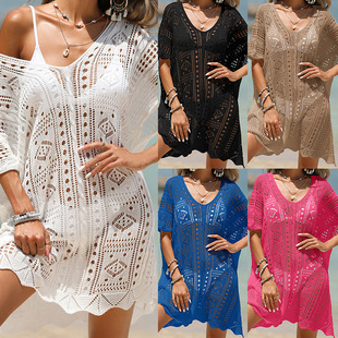 度假比基尼外套泳衣外搭性感宽松套头沙滩罩衫 新款 镂空针织防晒衫