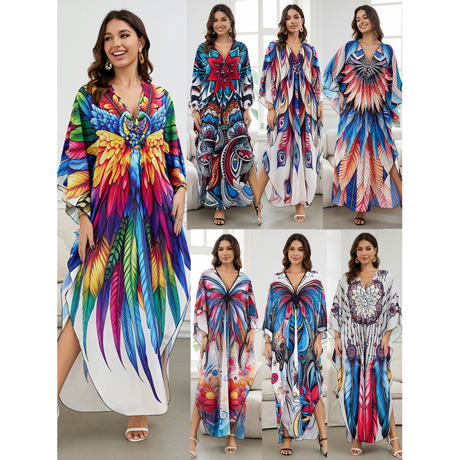 定位印花连衣裙海边度假沙滩