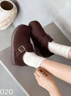 巴迪雅2025冬加绒加棉里保暖雪地鞋厚底增高真皮瓢鞋棉鞋96020