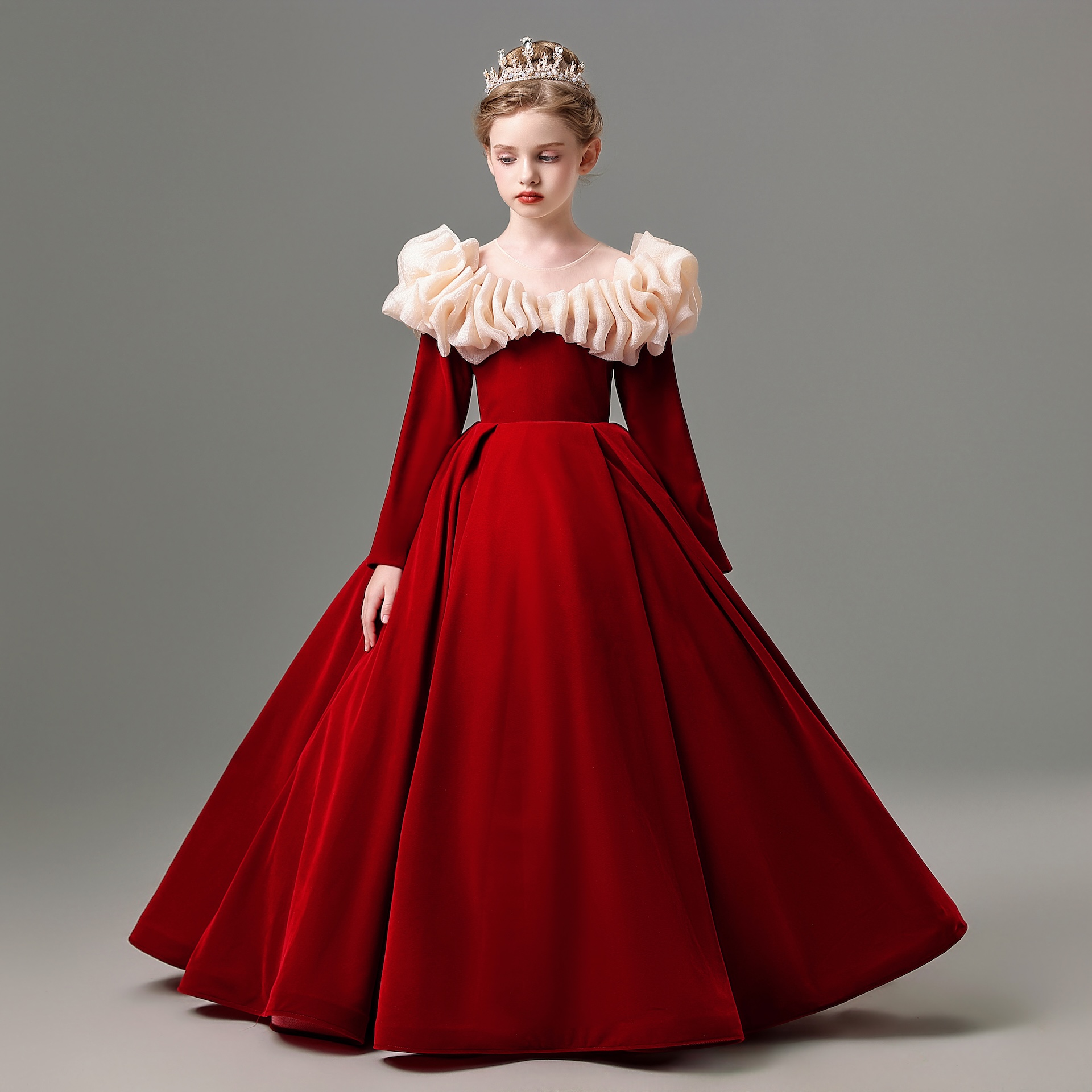 女童生日公主裙长袖主持礼服秋冬