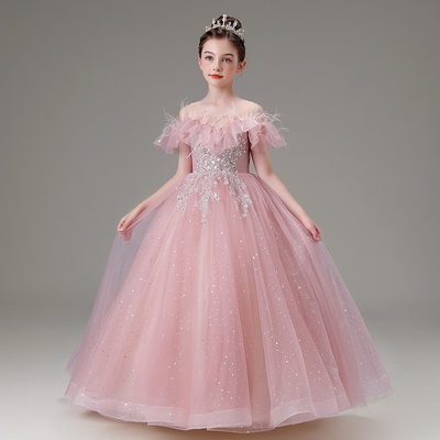 女童公主裙主持人高端钢琴演出服