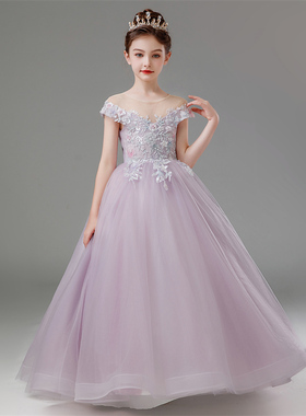 儿童晚礼服公主裙紫色女童生日洋气小女孩婚礼花童钢琴演出服春夏
