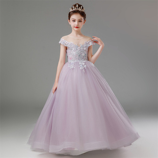 儿童晚礼服公主裙紫色女童生日洋气小女孩婚礼花童钢琴演出服春夏