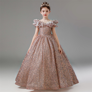 儿童晚礼服高级感女童高端小主持人钢琴演出服闪亮生日公主裙秋冬
