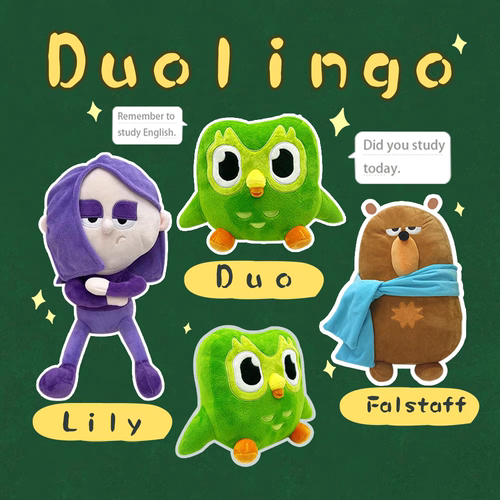 Duolingo Lily毛绒玩具多邻国卡通公仔玩偶儿童节日娃绿色猫头鹰