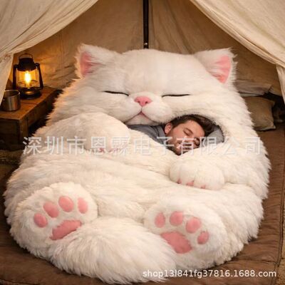 跨境Adorable Cat Envelope Sleeping Bag 冬季成人毛绒猫咪睡袋