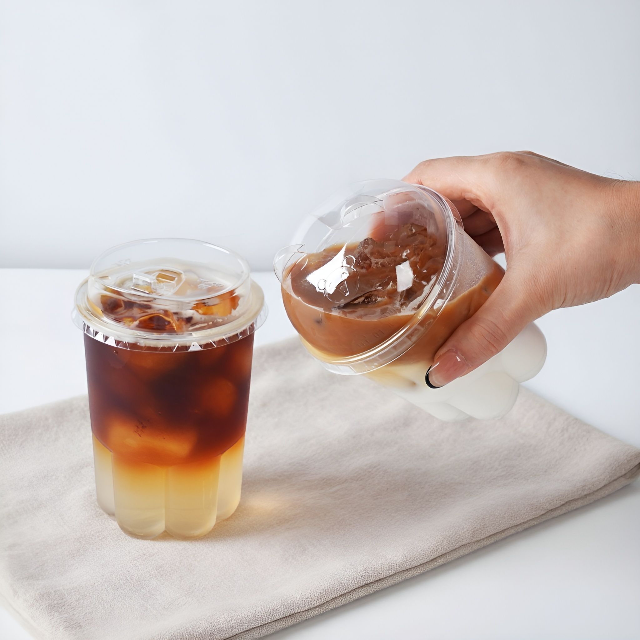 食品级PET塑料杯网红猫爪杯配盖