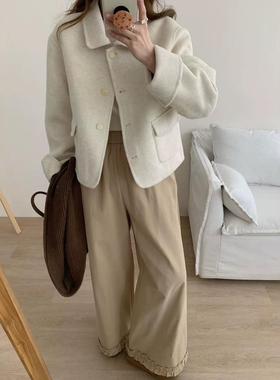 短款小香风羊毛呢子外套女2025秋装新款翻领双面羊绒小个子大衣