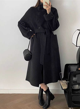 羊毛长款气质垂感羊绒外套2025秋冬新款羊毛呢大衣女中长款外套