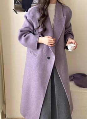 紫色双面羊绒大衣女中长款2025秋冬新款韩版宽松显瘦羊毛呢子外套