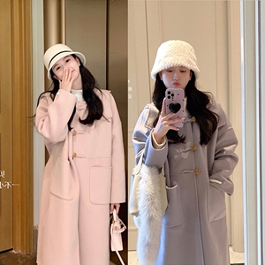 牛角扣双面羊绒大衣女中长款2023年新款秋冬季羊毛呢外套双面长袖