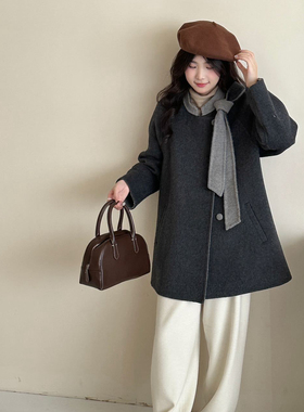 2025新款富家千金小个子双面羊绒大衣女蝴蝶结羊毛呢外套韩系秋冬