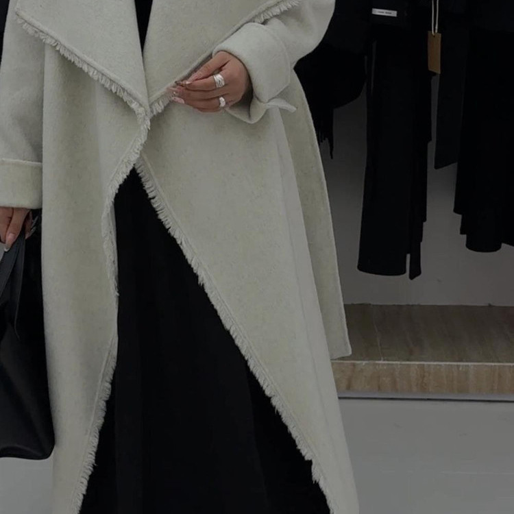 大翻领长款双面羊毛大衣