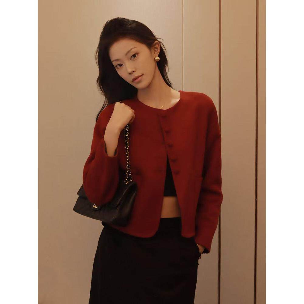 二面穿秋冬新款小香风双面羊毛大衣女短款小个子百搭显瘦毛呢外套