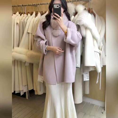 高端双面羊毛中长款大衣女韩版
