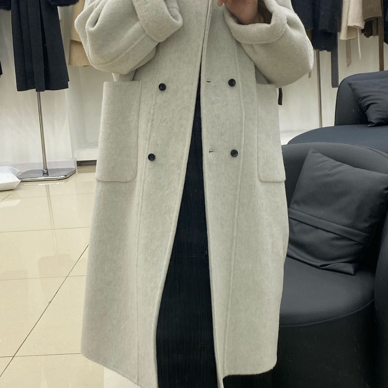 双面羊绒大衣女中长款秋冬新款小个子双排扣方领宽松羊毛呢子外套