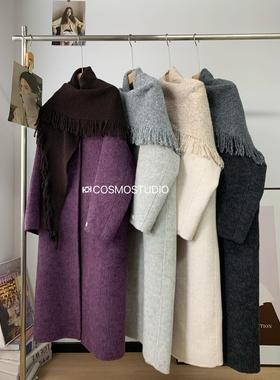 欧洲站披肩围巾苏丽羊驼绒双面羊绒毛呢大衣外套女中长款2025冬季