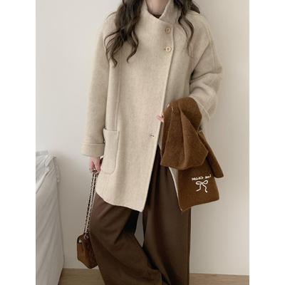 韩国东大门双面羊绒大衣中长款