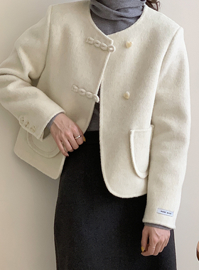 秋冬季Studio爱心扣小香风双面羊毛大衣女短款毛呢子外套小个子