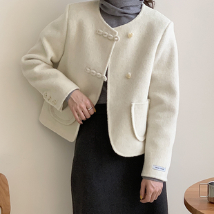 秋冬季Studio爱心扣小香风双面羊毛大衣女短款毛呢子外套小个子