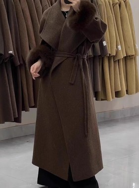 高级2025秋冬新款浴袍款双面羊毛大衣宽松时尚狐狸毛气质毛呢外套