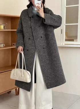 韩系气质翻领双面羊绒大衣女秋冬新款宽松显瘦中长款羊毛呢外套女
