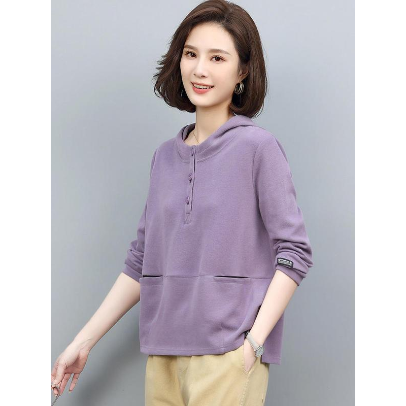 卫衣女春秋薄款2023新款大码洋气中年妈妈小个子宽松短款套头上衣