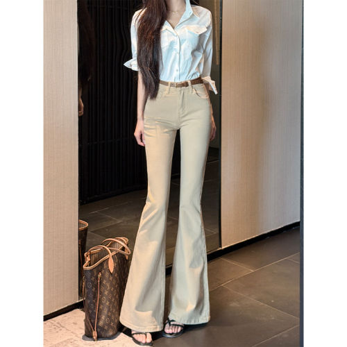 老钱风高腰微喇叭牛仔裤女2026秋季新款显瘦百搭小个子修身马蹄裤