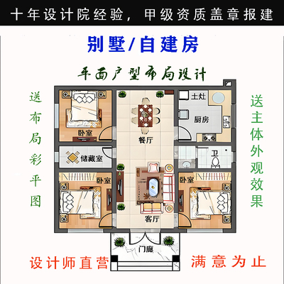 农村自建房别墅平面图设计一层二层三层布局户型设计报建设计盖章