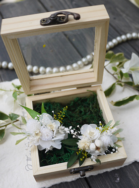 森系婚礼情人节礼物白色永生花鲜花戒指对戒