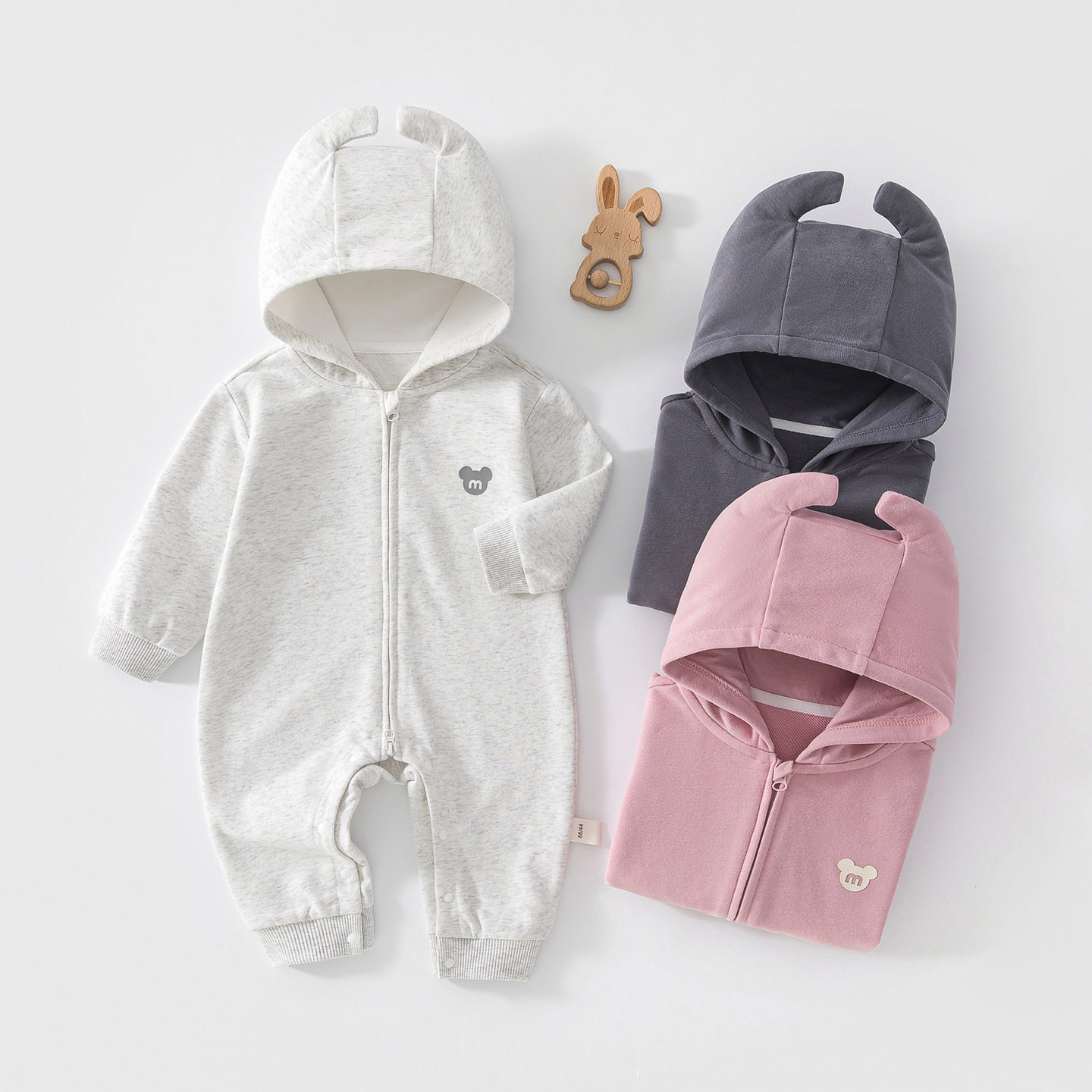 婴儿连帽外出服宝宝复合拉链外穿连体衣秋冬爬服儿童防风哈衣带帽