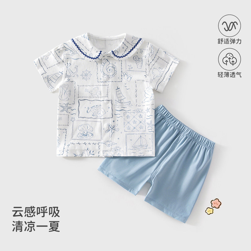 夏季婴儿套装外出衣服宝宝短袖短袖套装夏日海滩短套