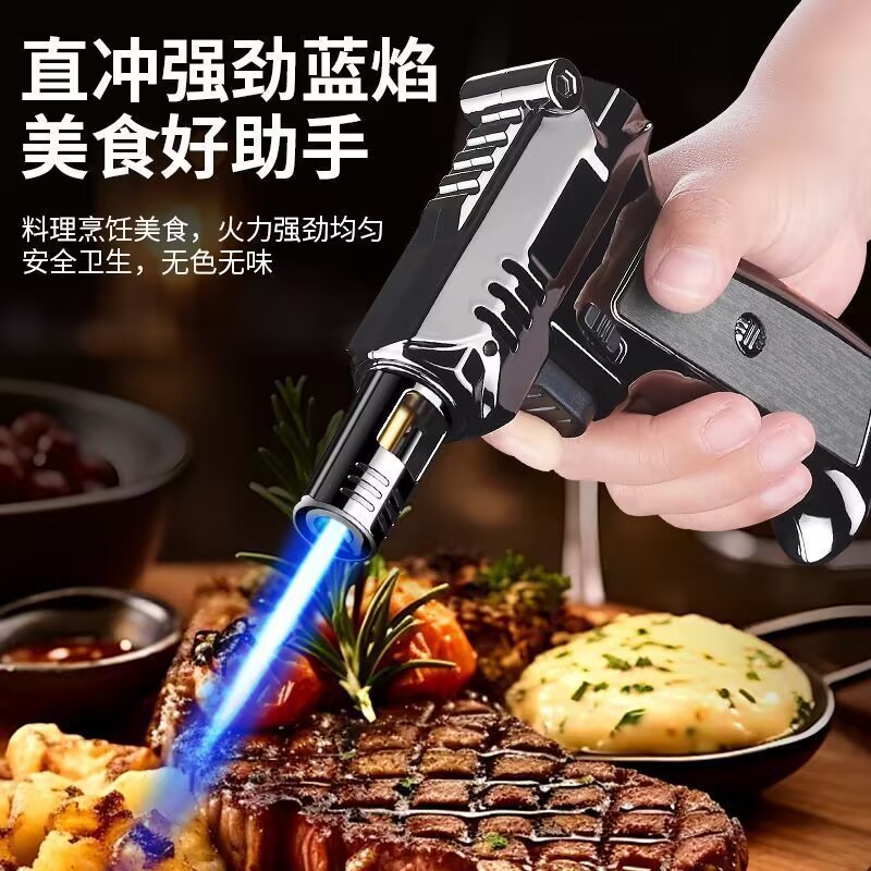 手枪充气打火机直冲点火机防风创意户外焊枪艾灸火机耐高温喷火枪