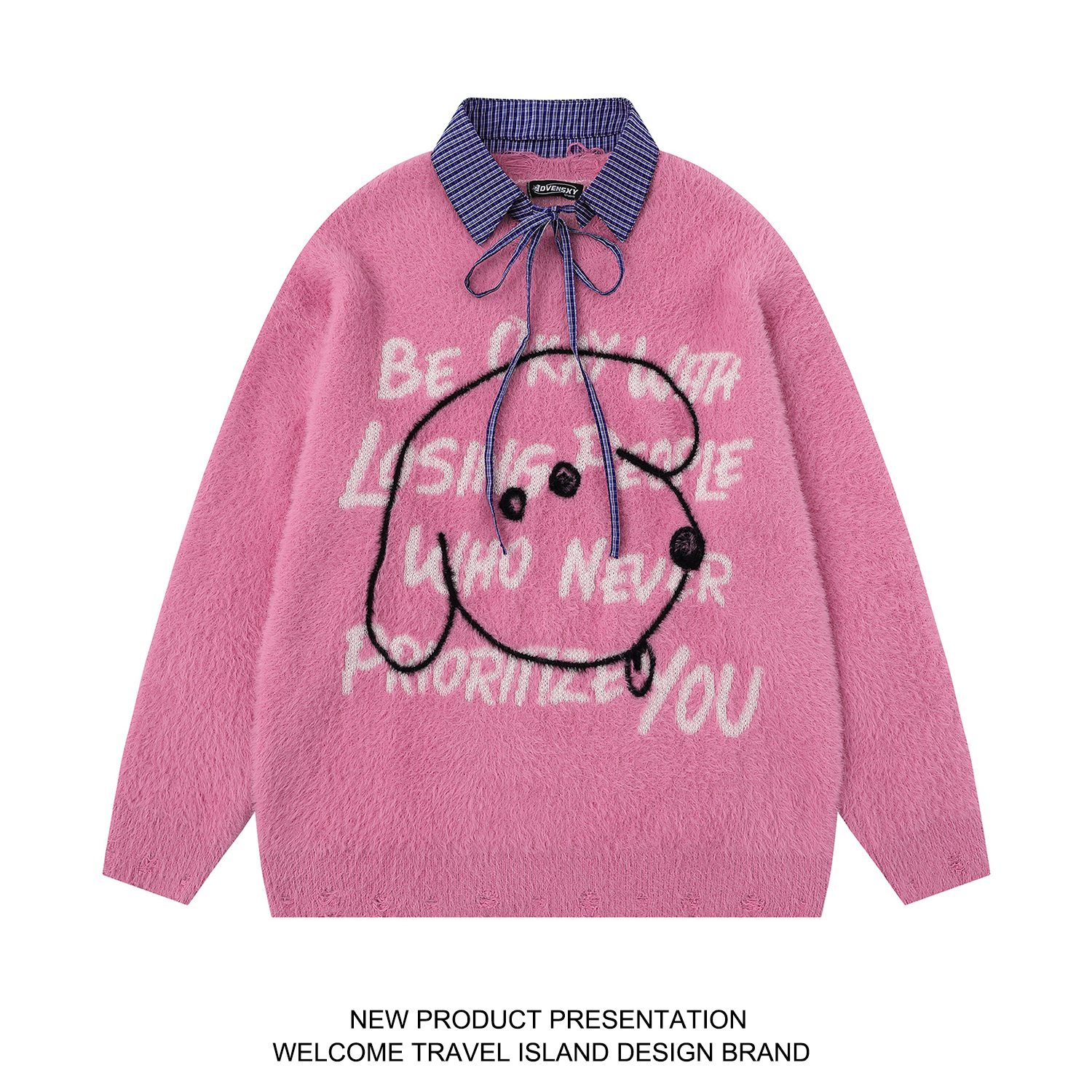 美式复古卡通小狗套头毛衣